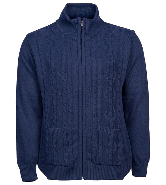 Men's Knitted Cardigan High Neck Full Zip Front Long Sleeve with Two Pockets