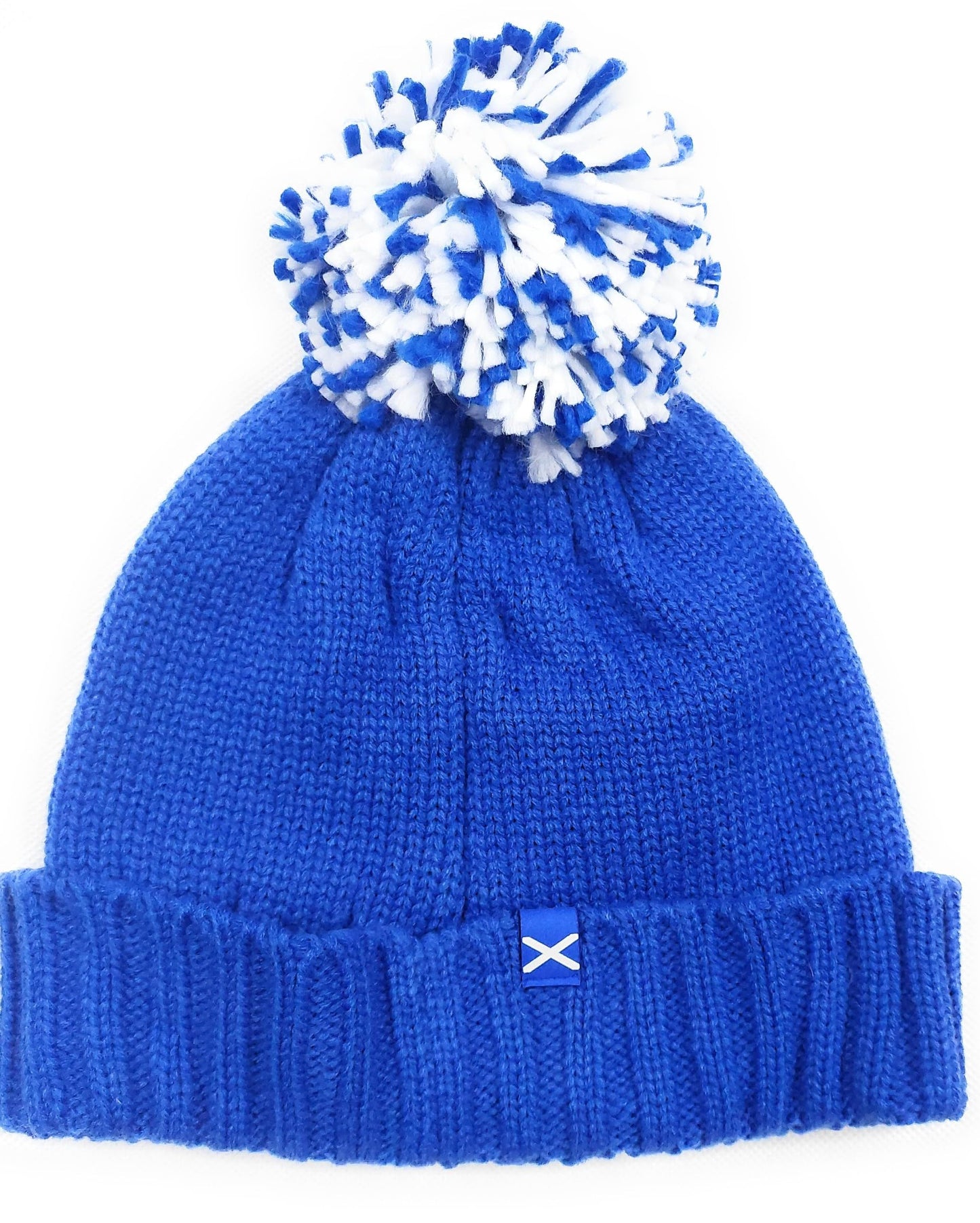 Embroidered Scotland Flag Navy Pom Pom Beanie Hat Navy for Unisex