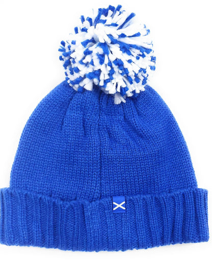 Embroidered Scotland Flag Navy Pom Pom Beanie Hat Navy for Unisex