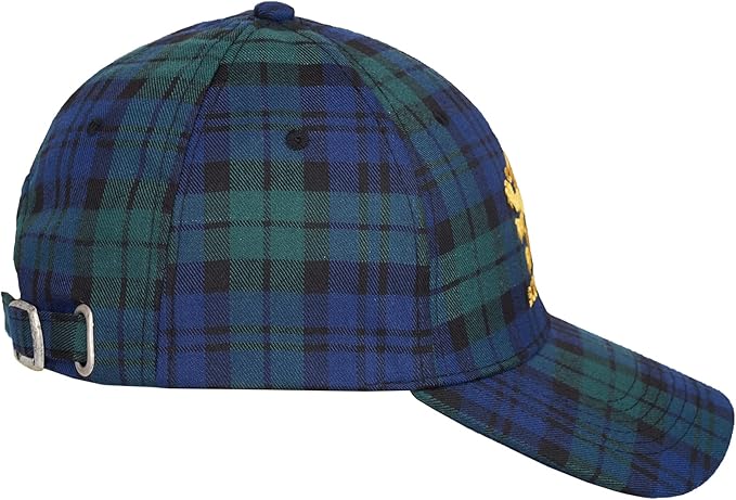 Scotland Tartan Baseball Cap – Embroidered Lion Rampant Hat in Blue and Green Check, Adjustable Cotton Cap for Men & Women