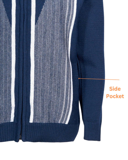 Men Knitted Cardigan Jumper Zip Front Round Neck Long Sleeve Sweater with 2 Front Pockets
