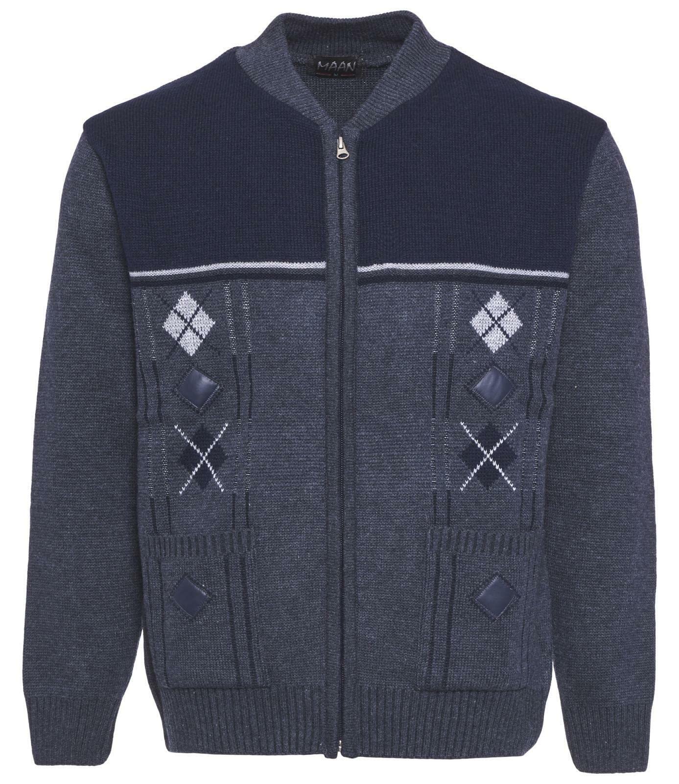 Men's Knitted Cardigan Zip Chunky Cable Knit Long Sleeve with Front Pockets