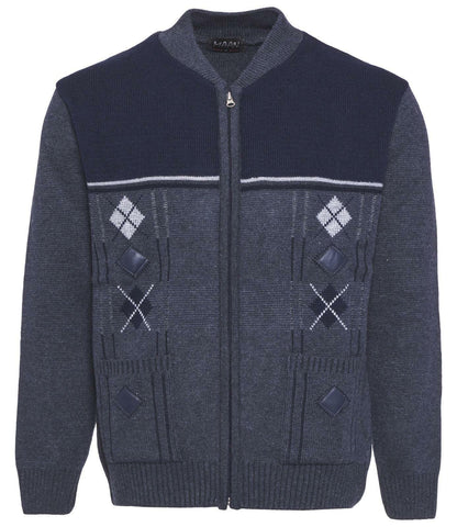 Men's Knitted Cardigan Zip Chunky Cable Knit Long Sleeve with Front Pockets