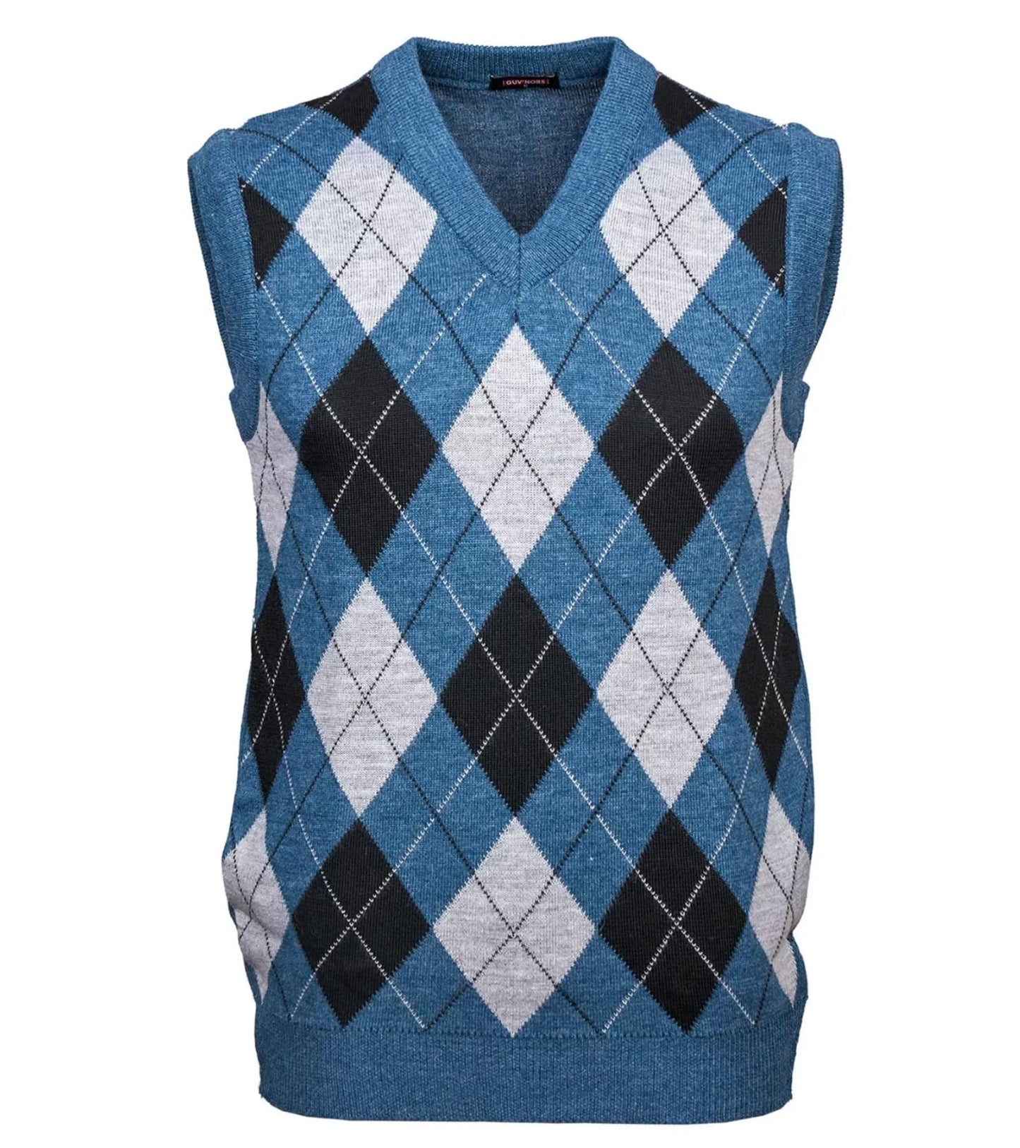 Guv'nors Mens Knitted Sleeveless Tank Top V Neck Knitted Slipover Diamond Pattern