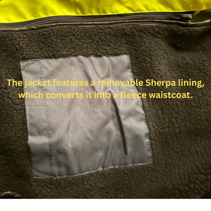 Portwest Hi-Vis Coat 3-in-1 Zip Fleece Hoodie Jacket with Removable Sherpa-Lined Inner Coat