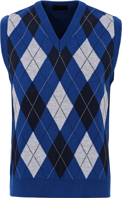 Guv'nors Mens Knitted Sleeveless Tank Top V Neck Knitted Slipover Diamond Pattern