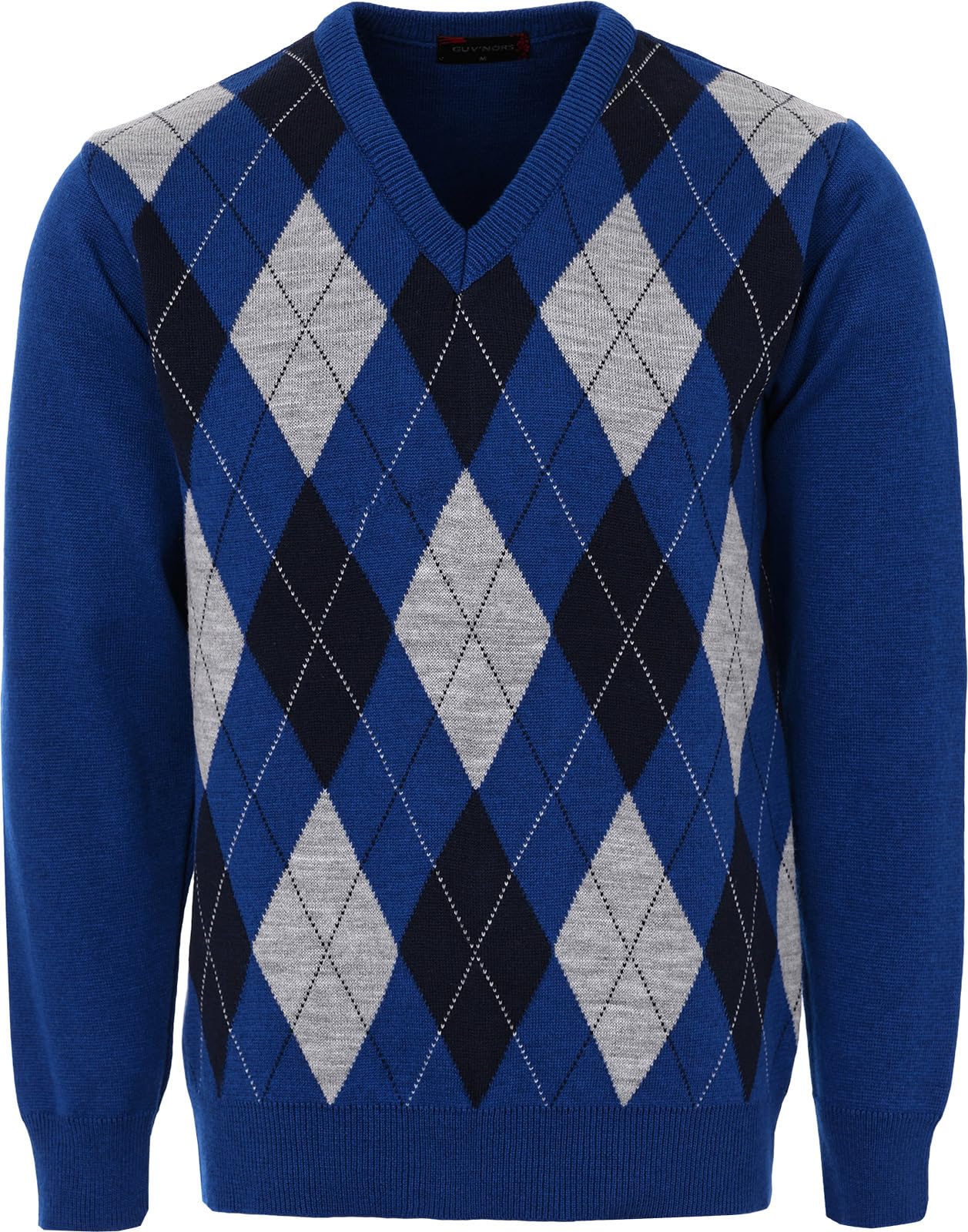 Maan Store Men's V Neck Classic Knitted Jumper Diamond Pattern Long Sleeves Top Sweater