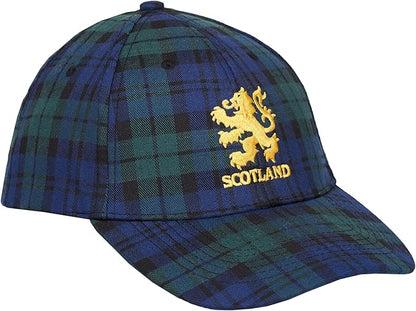 Scotland Tartan Baseball Cap – Embroidered Lion Rampant Hat in Blue and Green Check, Adjustable Cotton Cap for Men & Women