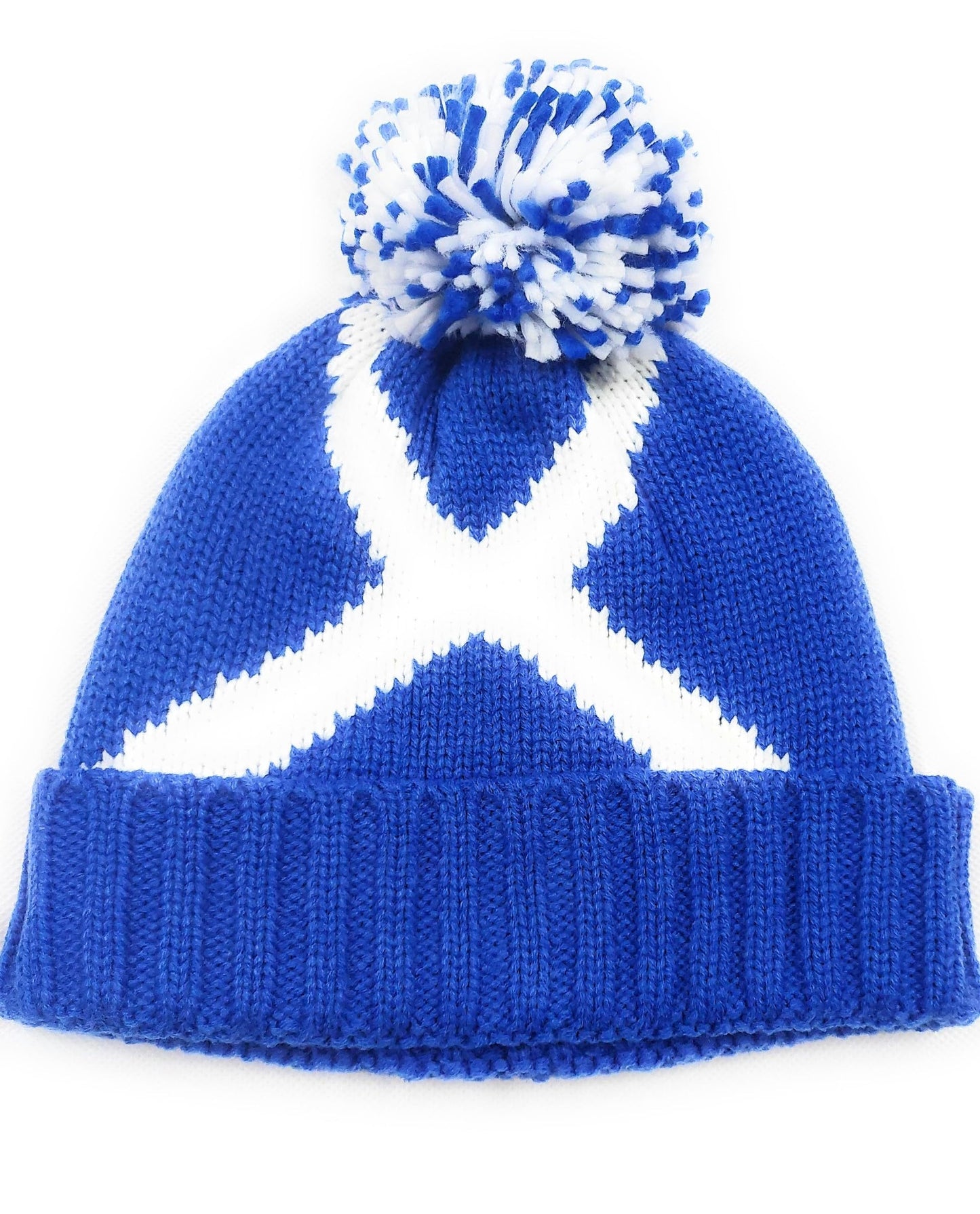 Embroidered Scotland Flag Navy Pom Pom Beanie Hat Navy for Unisex