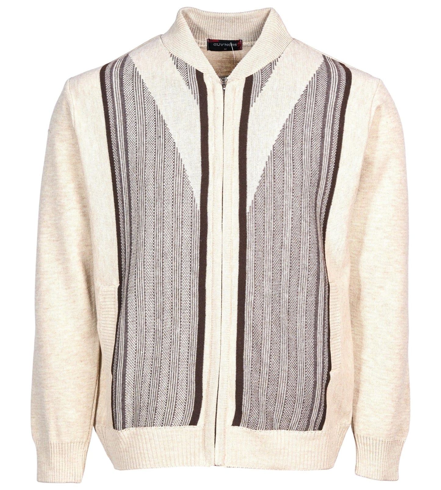 Men Knitted Cardigan Jumper Zip Front Round Neck Long Sleeve Sweater with 2 Front Pockets