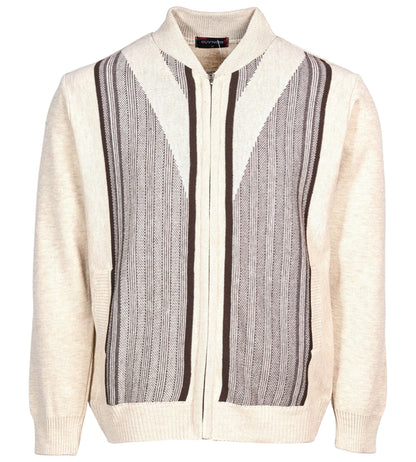 Men Knitted Cardigan Jumper Zip Front Round Neck Long Sleeve Sweater with 2 Front Pockets