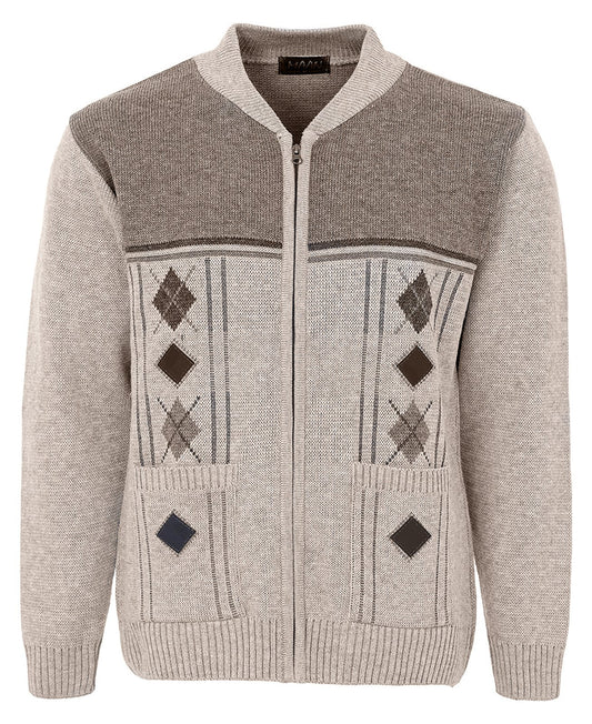 Men's Knitted Cardigan Zip Chunky Cable Knit Long Sleeve with Front Pockets