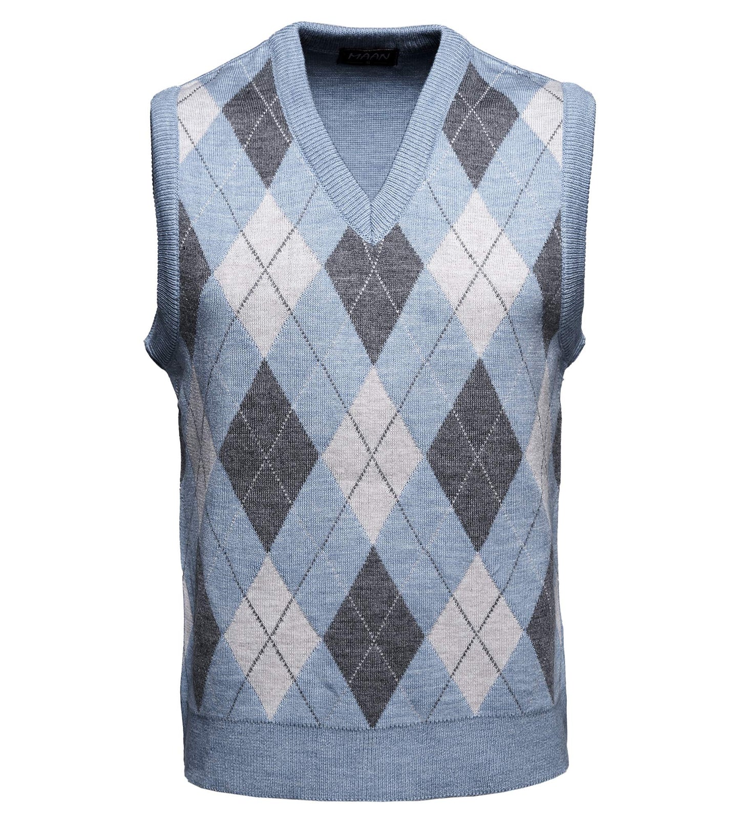 Guv'nors Mens Knitted Sleeveless Tank Top V Neck Knitted Slipover Diamond Pattern