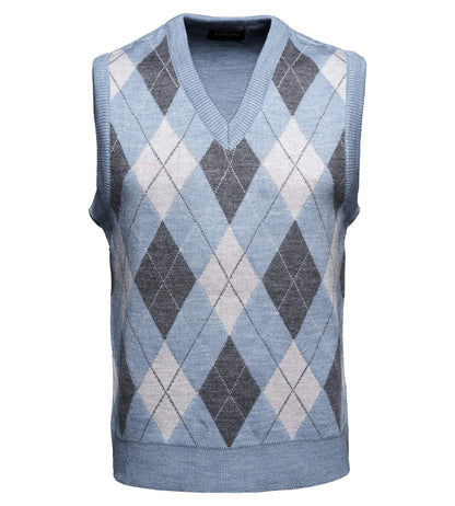 Guv'nors Mens Knitted Sleeveless Tank Top V Neck Knitted Slipover Diamond Pattern