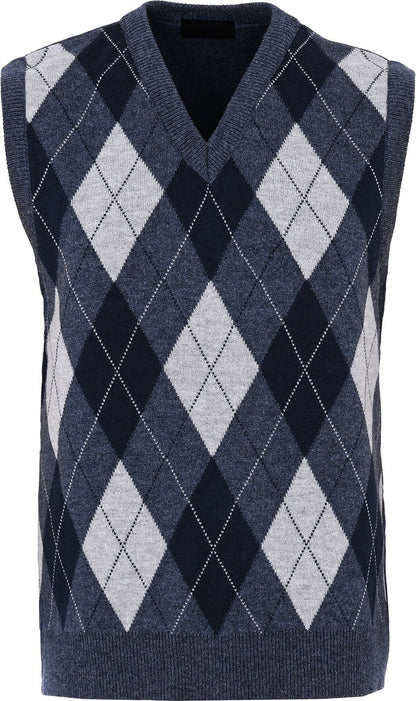 Guv'nors Mens Knitted Sleeveless Tank Top V Neck Knitted Slipover Diamond Pattern