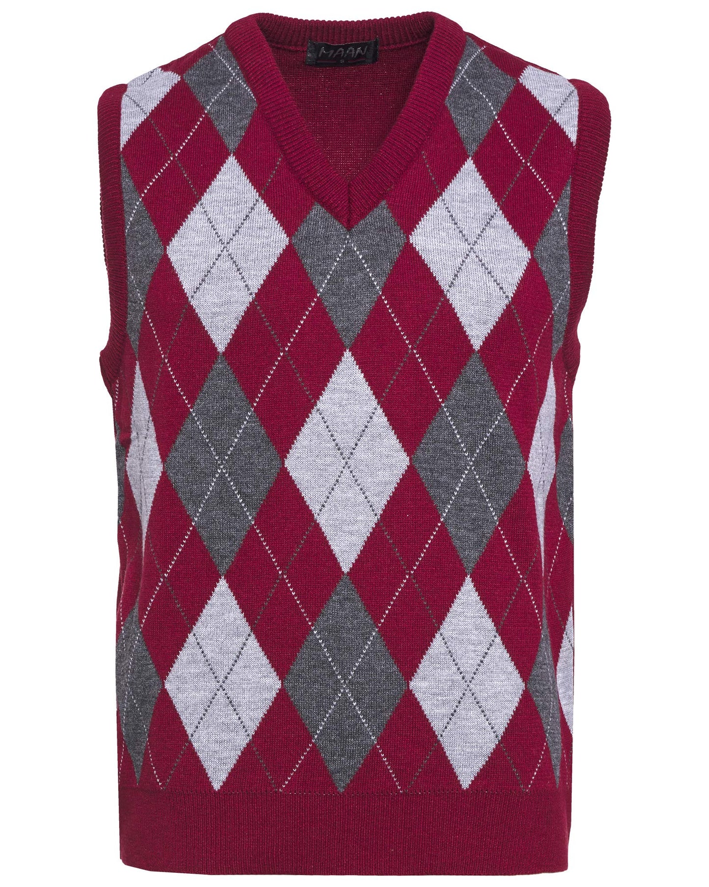 Guv'nors Mens Knitted Sleeveless Tank Top V Neck Knitted Slipover Diamond Pattern