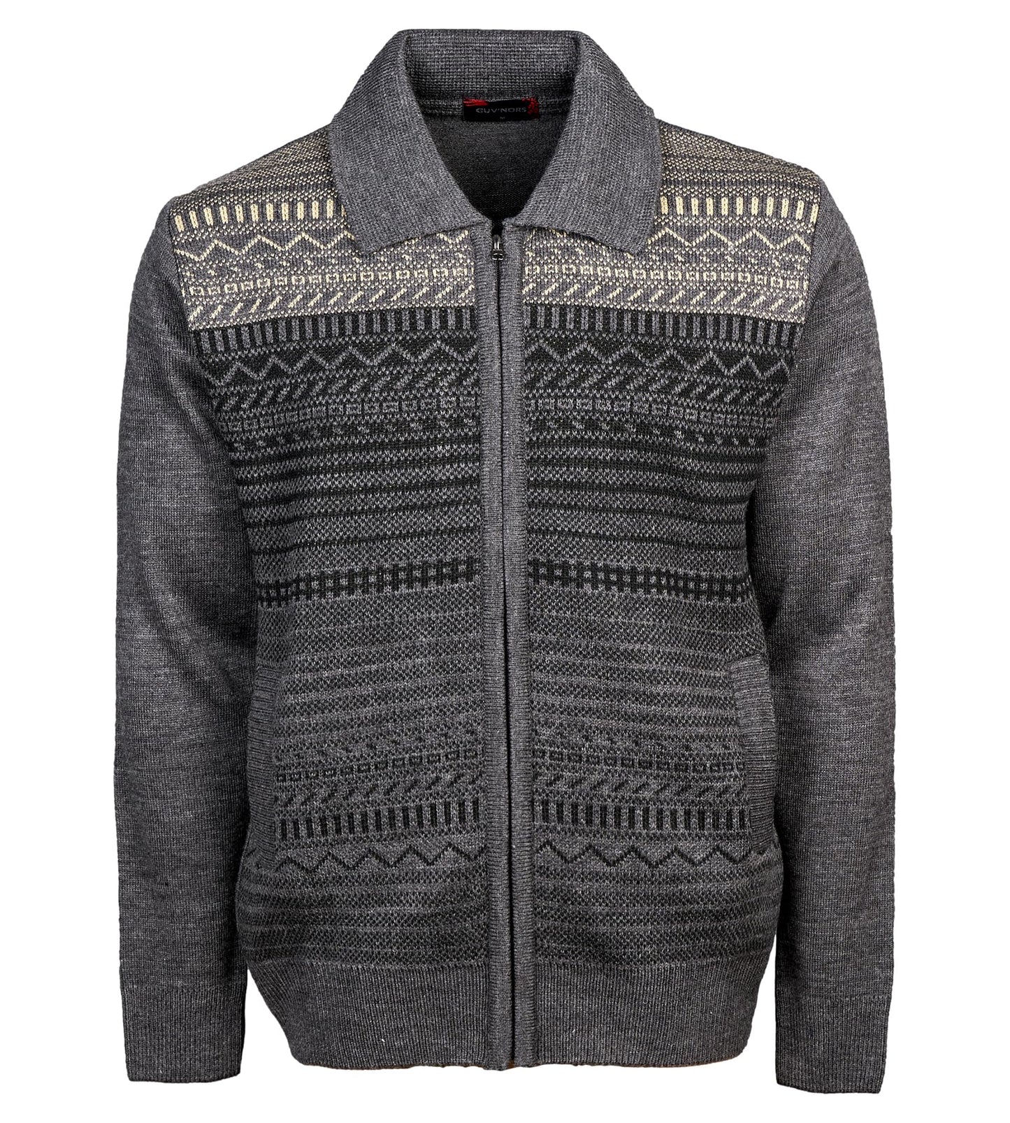 Men Zipper Cardigans Knitted Collar Neck Sweater Regular Fit Long Sleeve Front Pockets Classic Style S to 2XL