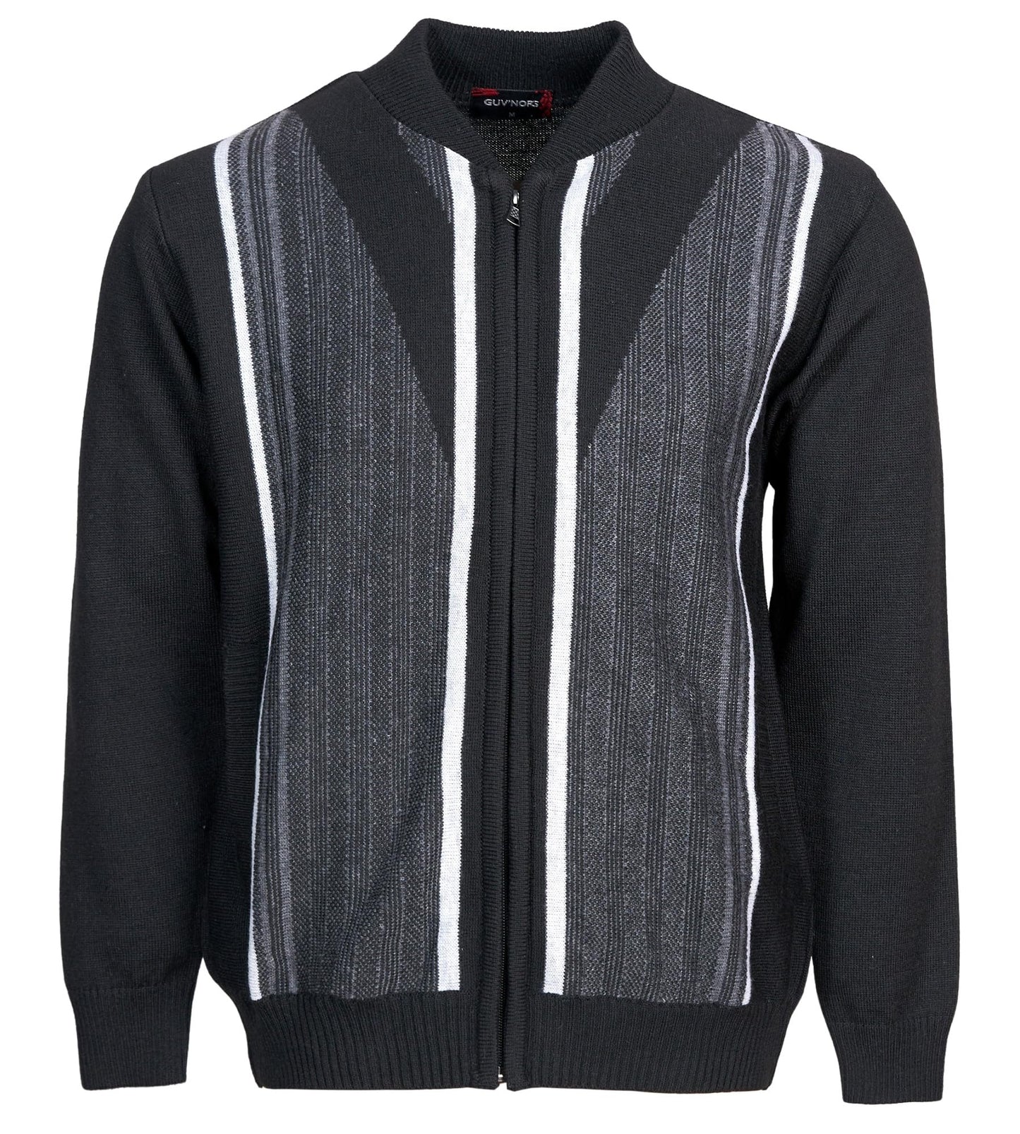 Men Knitted Cardigan Jumper Zip Front Round Neck Long Sleeve Sweater with 2 Front Pockets