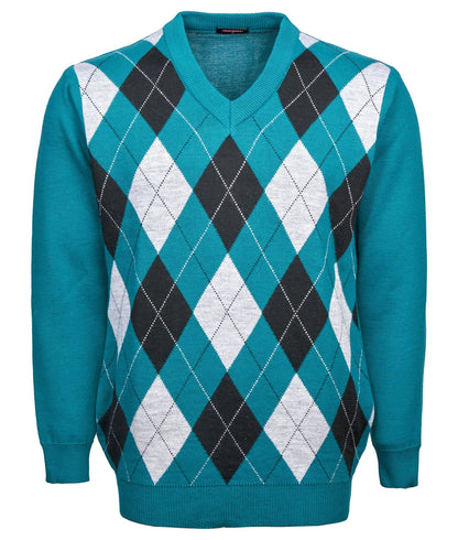 Maan Store Men's V Neck Classic Knitted Jumper Diamond Pattern Long Sleeves Top Sweater