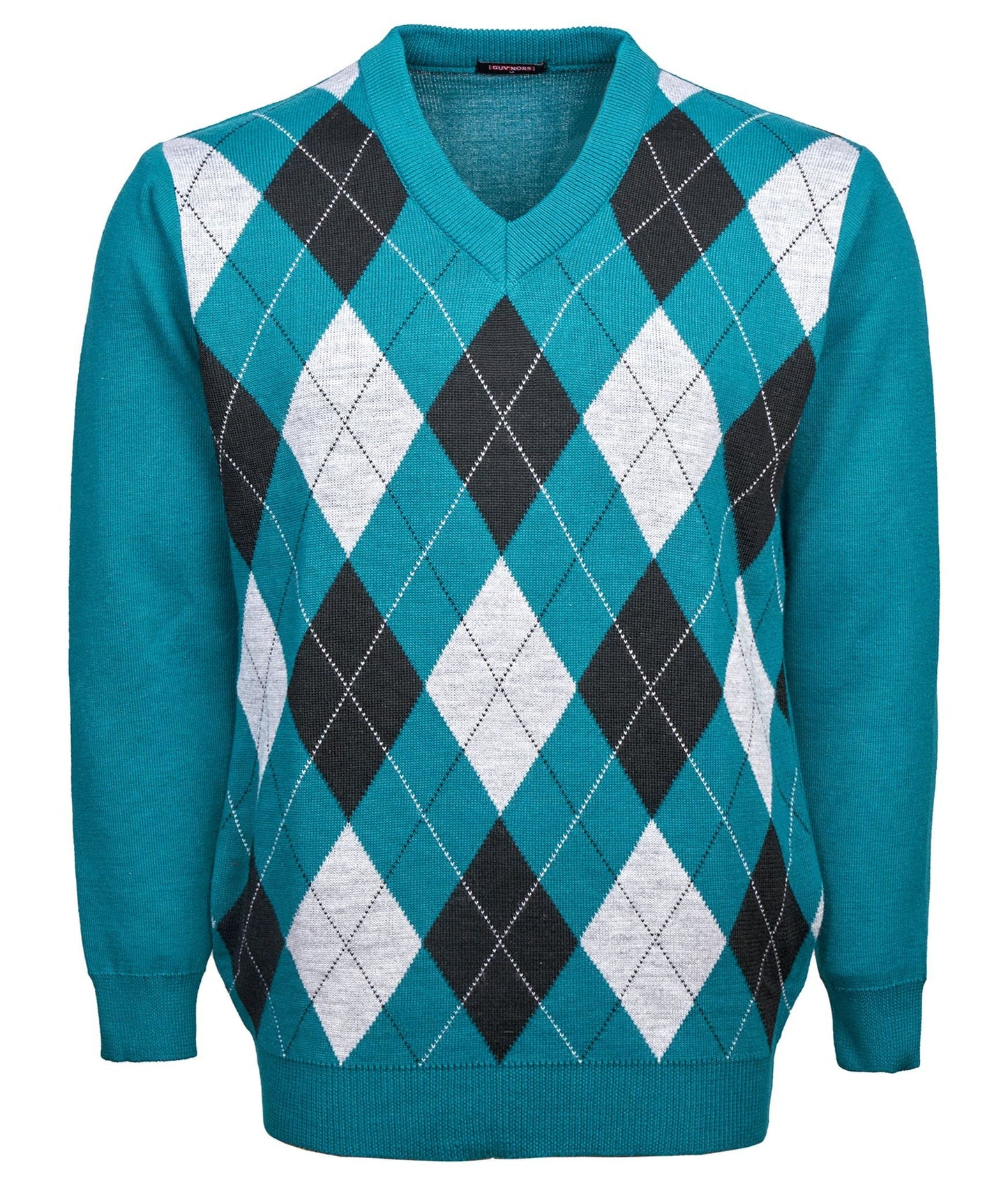 Maan Store Men's V Neck Classic Knitted Jumper Diamond Pattern Long Sleeves Top Sweater