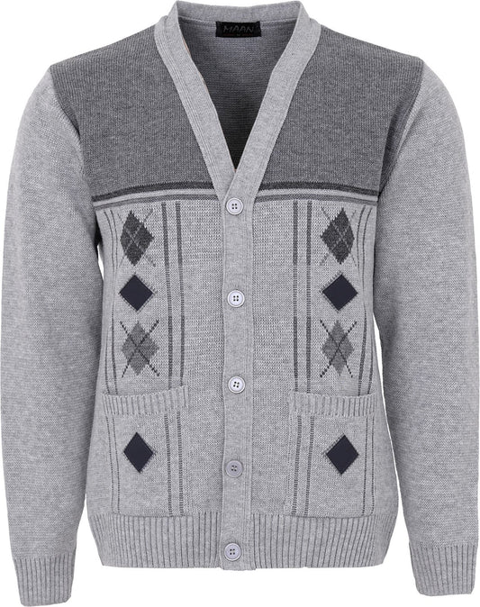 Maan Store Men's V Neck Knitted Cardigan Chunky Cable Long Sleeve Front Pockets and Button Closure