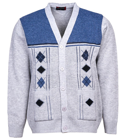 Maan Store Men's V Neck Knitted Cardigan Chunky Cable Long Sleeve Front Pockets and Button Closure
