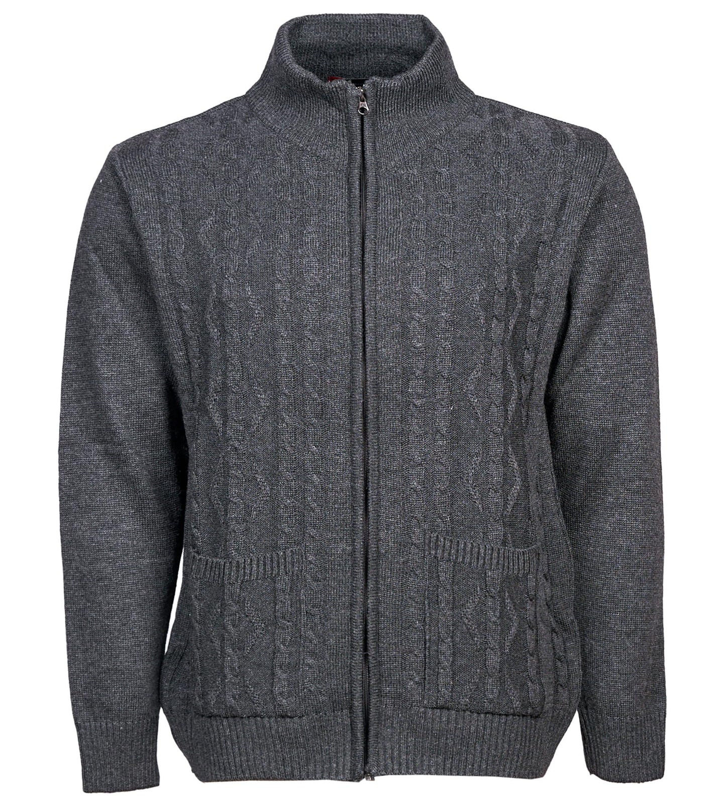 Men's Knitted Cardigan High Neck Full Zip Front Long Sleeve with Two Pockets