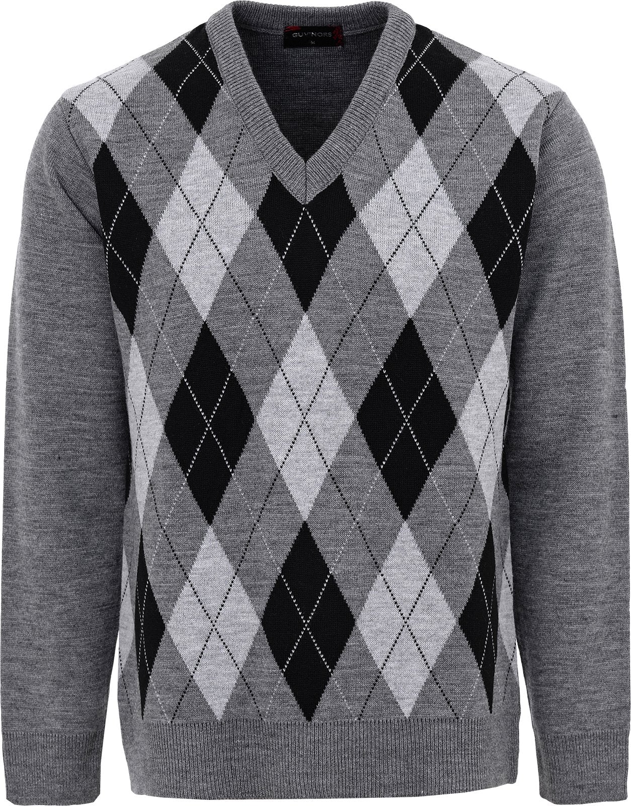 Maan Store Men's V Neck Classic Knitted Jumper Diamond Pattern Long Sleeves Top Sweater