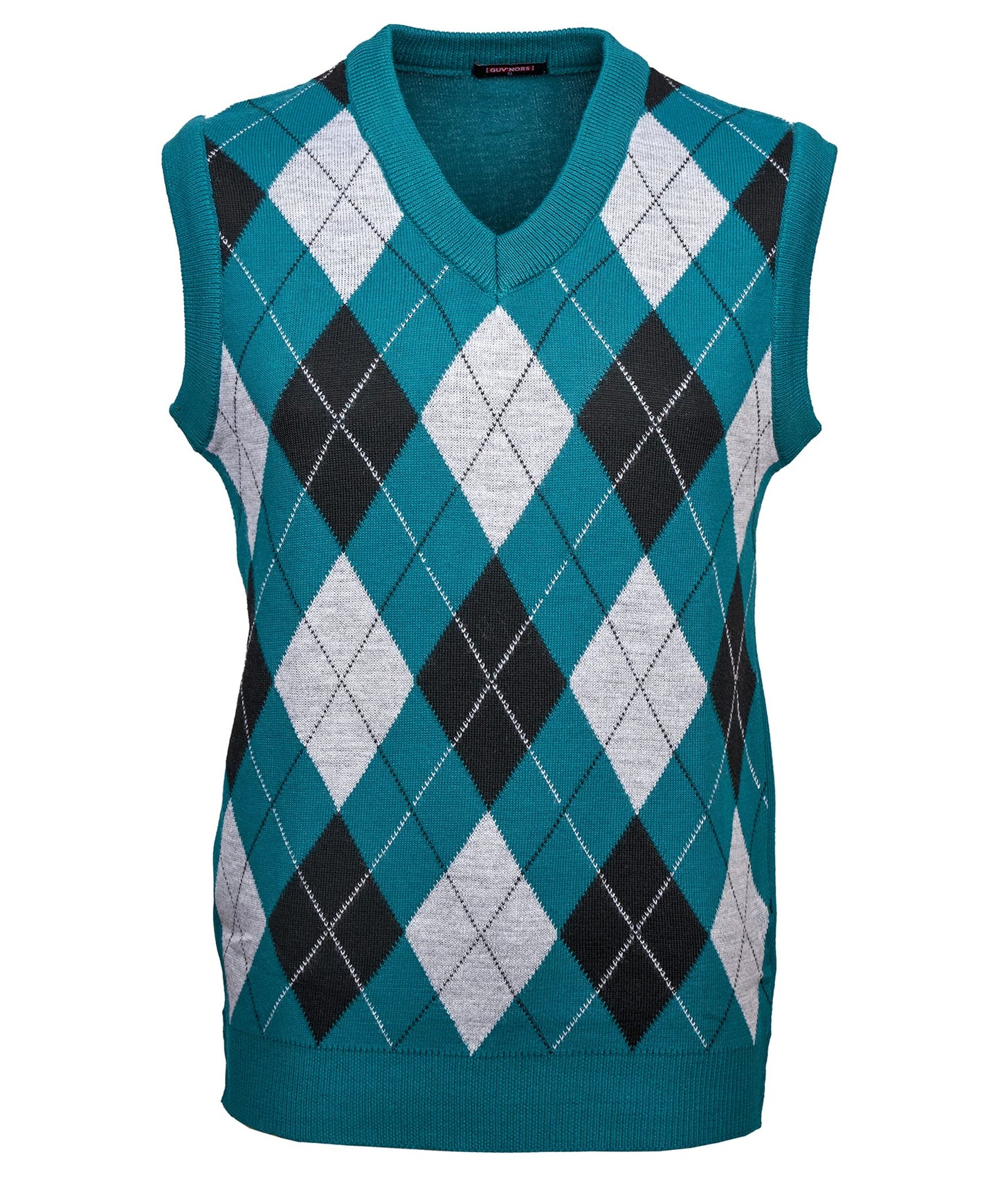 Guv'nors Mens Knitted Sleeveless Tank Top V Neck Knitted Slipover Diamond Pattern