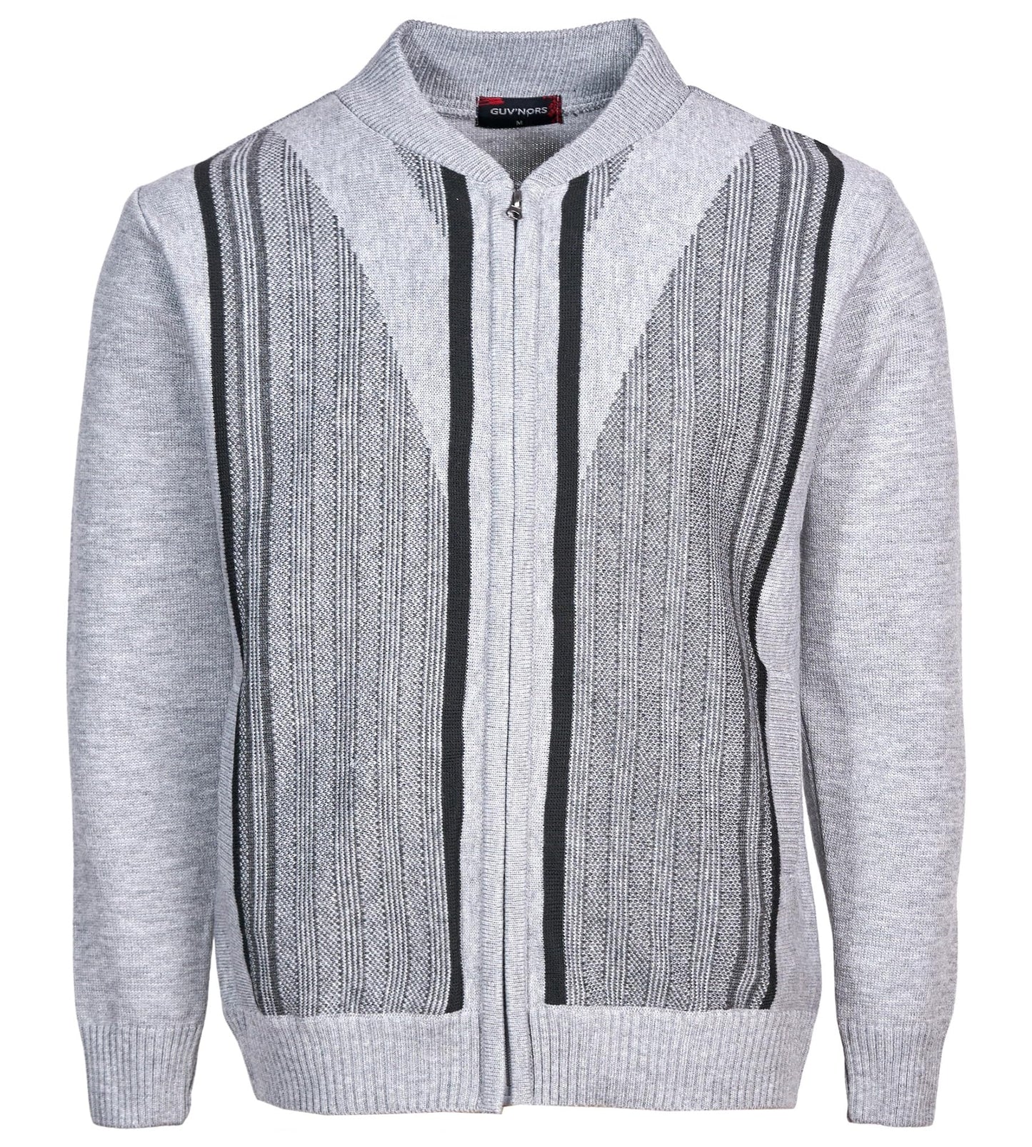Men Knitted Cardigan Jumper Zip Front Round Neck Long Sleeve Sweater with 2 Front Pockets