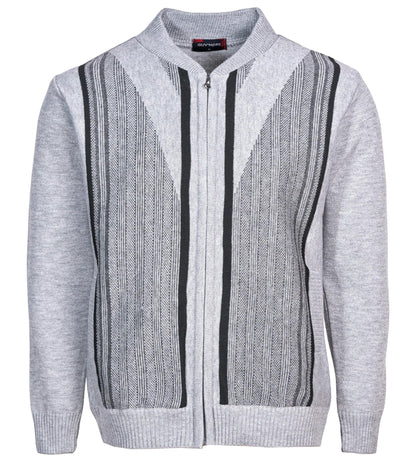 Men Knitted Cardigan Jumper Zip Front Round Neck Long Sleeve Sweater with 2 Front Pockets
