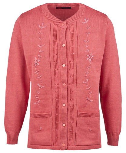 Maan Store Women’s Ladies Round Neck Button-Up Cardigan with Front Embroidery and Two Pockets