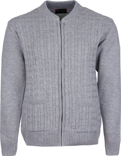 Men's Knitted Cardigan Round Neck Front Zip Long Sleeve with Pockets Cable Crew Neck Sweater