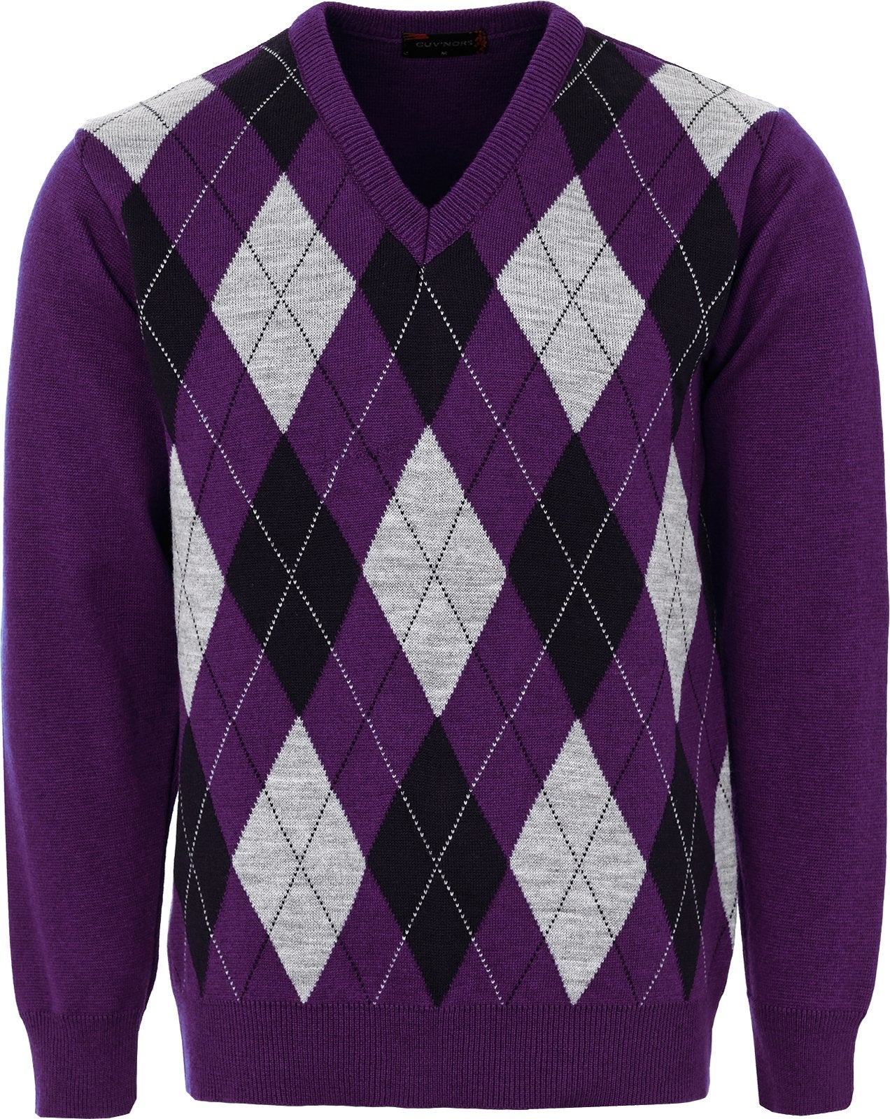 Maan Store Men's V Neck Classic Knitted Jumper Diamond Pattern Long Sleeves Top Sweater