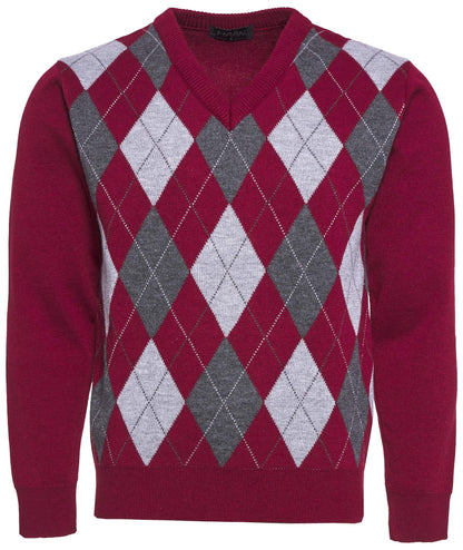Maan Store Men's V Neck Classic Knitted Jumper Diamond Pattern Long Sleeves Top Sweater