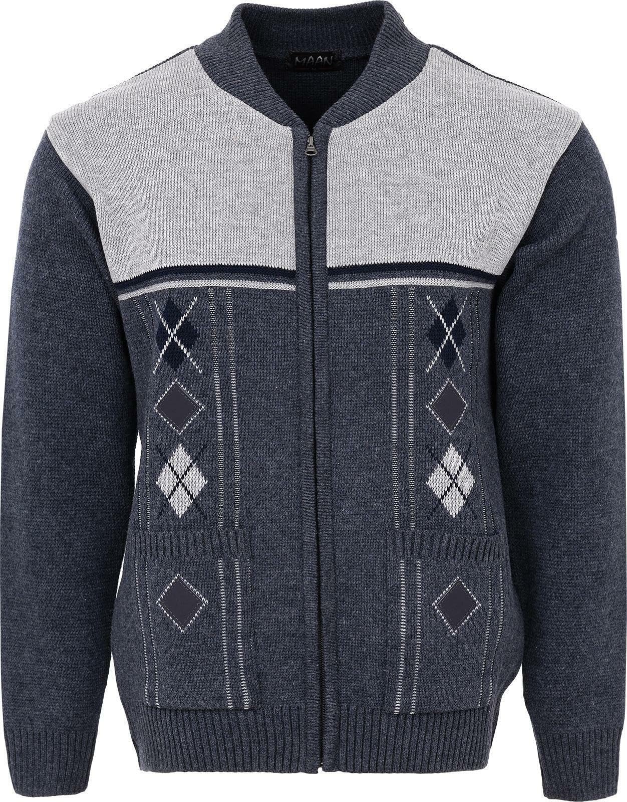 Men's Knitted Cardigan Zip Chunky Cable Knit Long Sleeve with Front Pockets