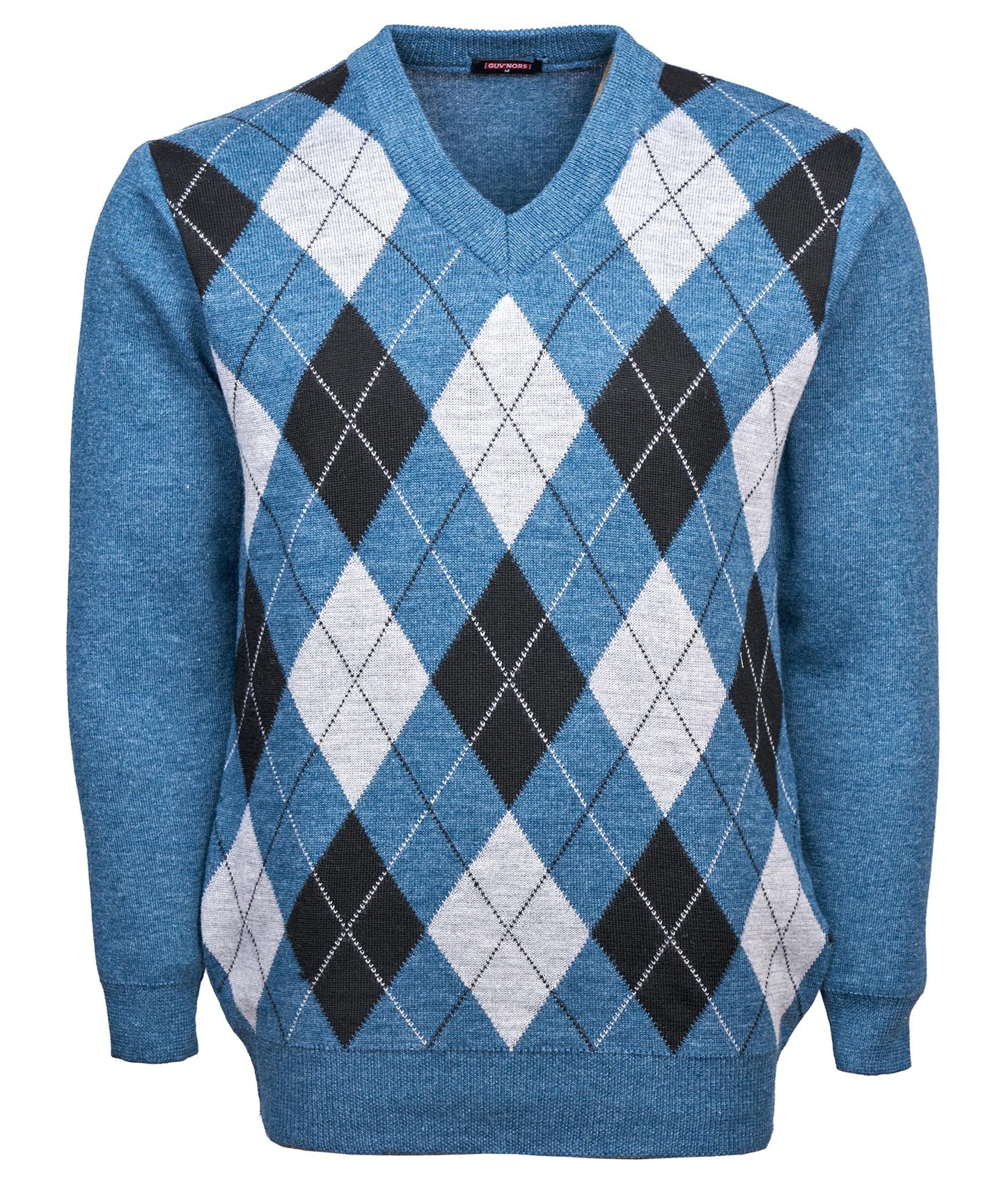 Maan Store Men's V Neck Classic Knitted Jumper Diamond Pattern Long Sleeves Top Sweater