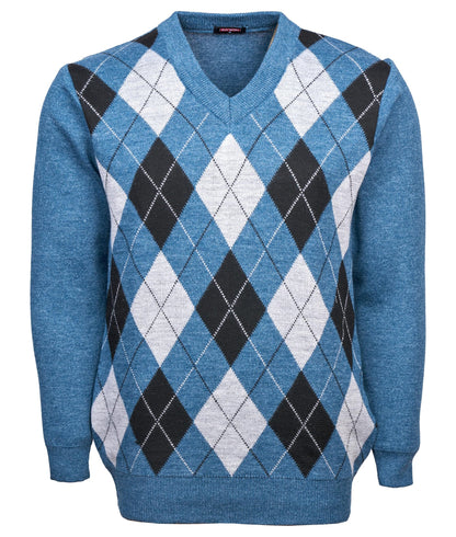 Maan Store Men's V Neck Classic Knitted Jumper Diamond Pattern Long Sleeves Top Sweater