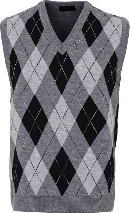 Guv'nors Mens Knitted Sleeveless Tank Top V Neck Knitted Slipover Diamond Pattern