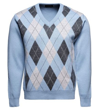 Maan Store Men's V Neck Classic Knitted Jumper Diamond Pattern Long Sleeves Top Sweater