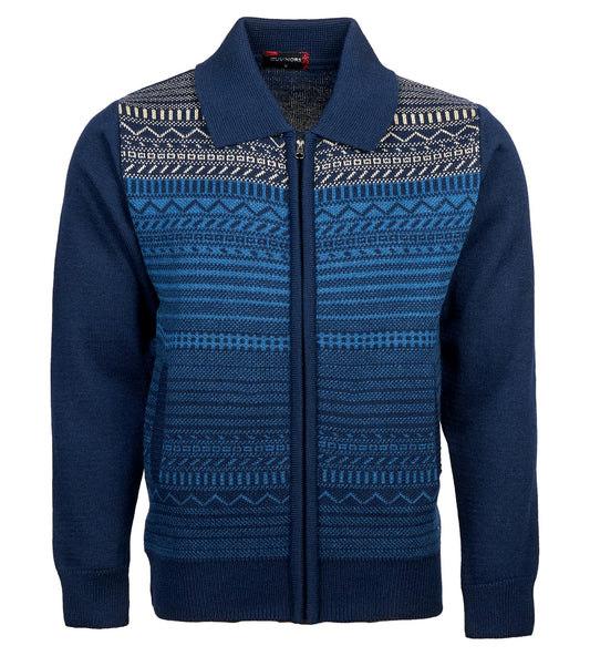 Men Zipper Cardigans Knitted Collar Neck Sweater Regular Fit Long Sleeve Front Pockets Classic Style S to 2XL