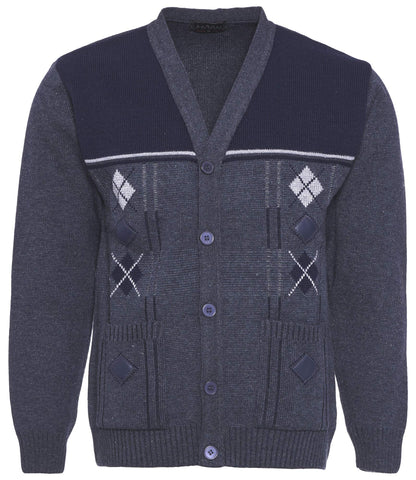 Maan Store Men's V Neck Knitted Cardigan Chunky Cable Long Sleeve Front Pockets and Button Closure