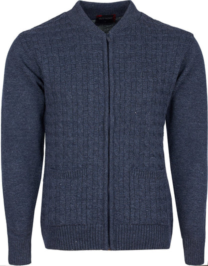 Men's Knitted Cardigan Round Neck Front Zip Long Sleeve with Pockets Cable Crew Neck Sweater