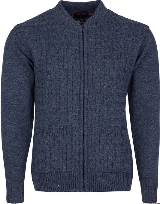 Men's Knitted Cardigan Round Neck Front Zip Long Sleeve with Pockets Cable Crew Neck Sweater