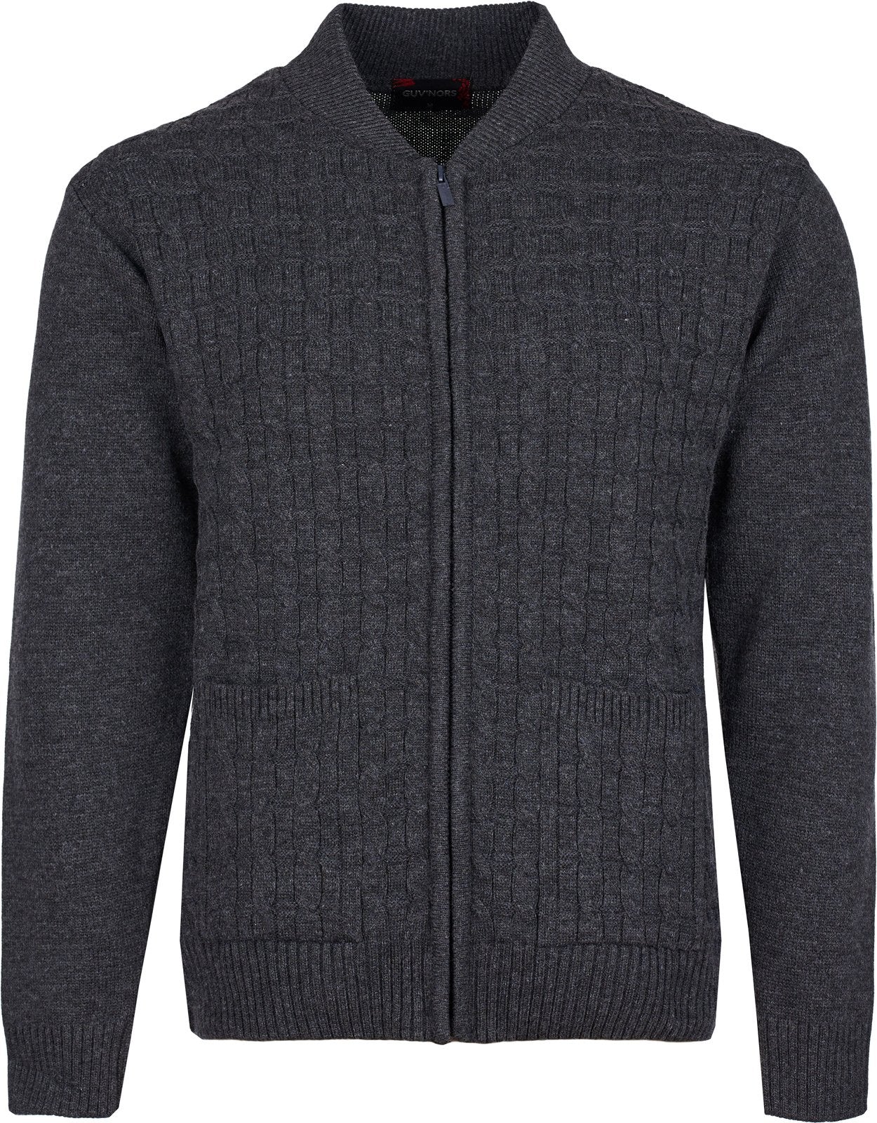 Men's Knitted Cardigan Round Neck Front Zip Long Sleeve with Pockets Cable Crew Neck Sweater