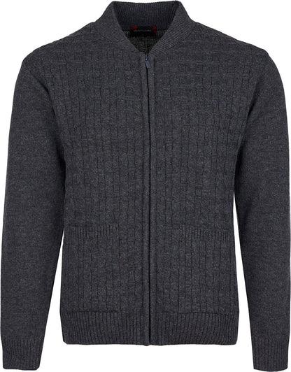 Men's Knitted Cardigan Round Neck Front Zip Long Sleeve with Pockets Cable Crew Neck Sweater