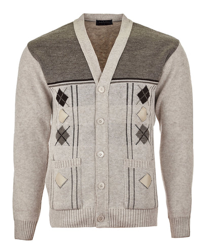 Maan Store Men's V Neck Knitted Cardigan Chunky Cable Long Sleeve Front Pockets and Button Closure