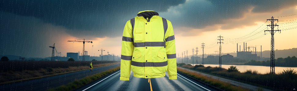 High Visibility Bomber Jacket Reflective Tapes Security Building Bouncer Waterproof Windproof Jacket