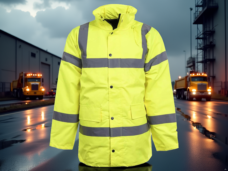 Mens High Visibility Jacket Long Length Waterproof Windproof with Concealed Hood