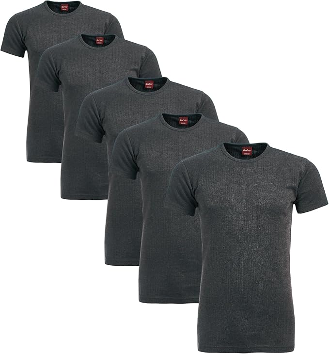 Maan Store Pack of 5 Mens Thermal Top Short Sleeve Heavy Duty Fabric Winter Underwear Top Crew Neck Under Shirt S to 2XL